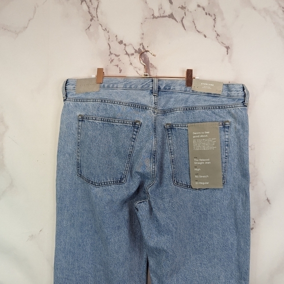 Everlane Denim 33 Relaxed Straight Jean Light Wash Button Fly Crop High Rise NEW - Picture 7 of 12